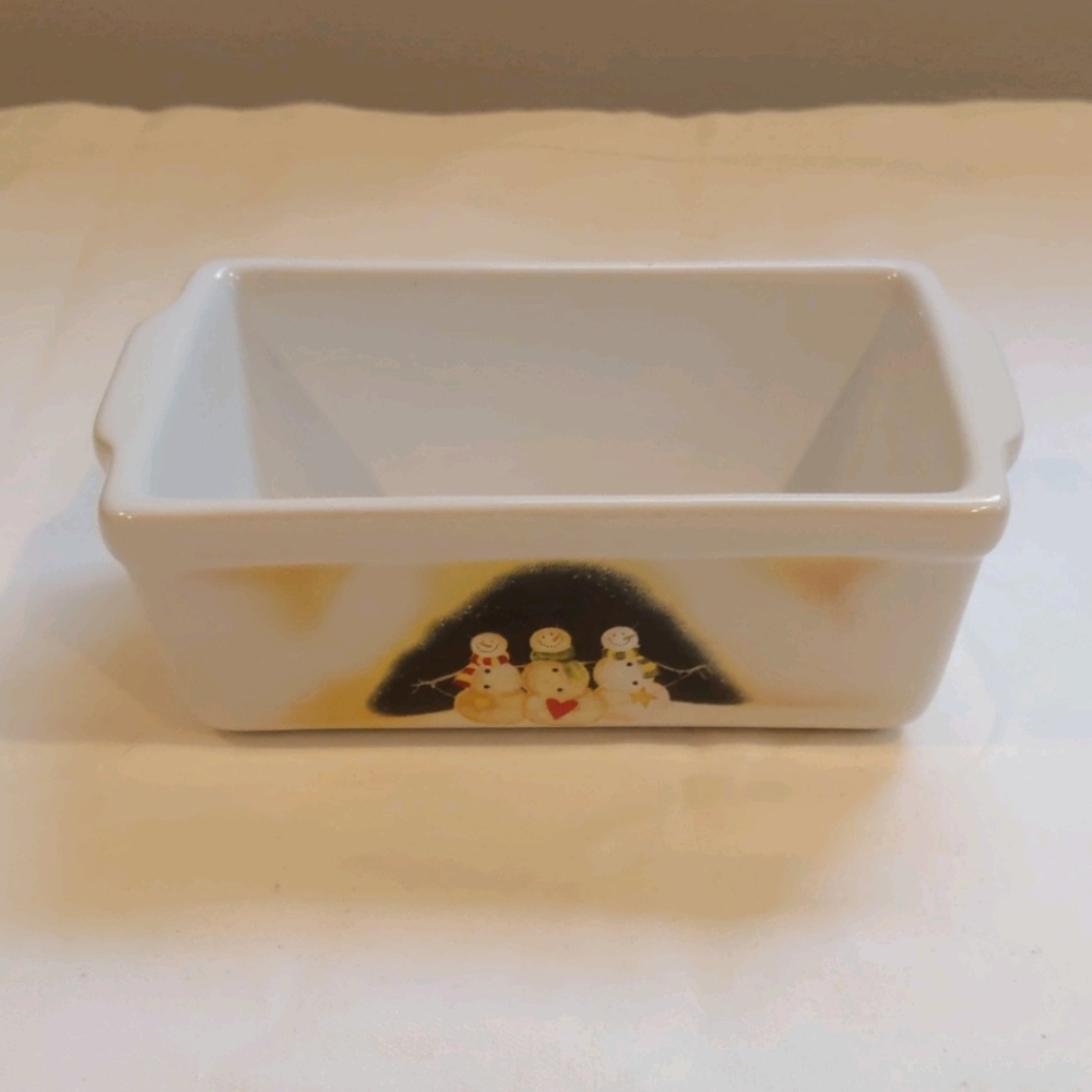 Nantucket Ceramic Loaf Pan with Snowmen!